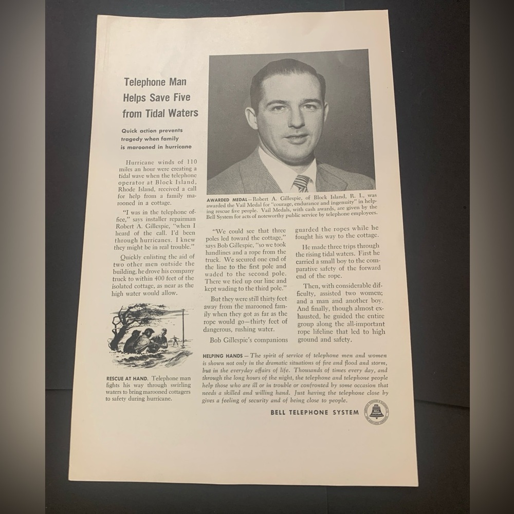 Vintage 1956 Bell Telephone Save Five From Tidal Waters Ad Advertisement